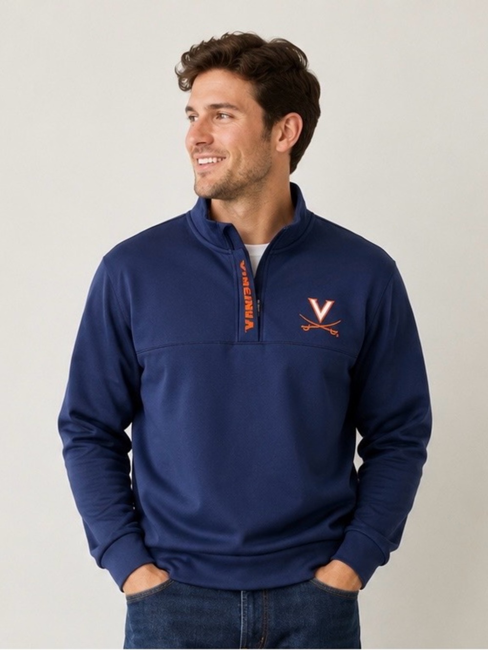Virginia Cavaliers 1/4-Zip Pullover Sweater Men's Size XL Colosseum Orange Blue